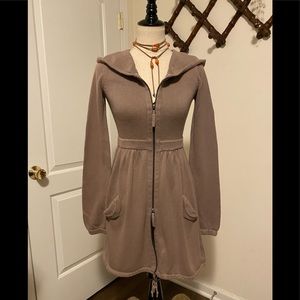 Anthropology; designer is Shae size S, Taupe color sweater dress or zip cardigan